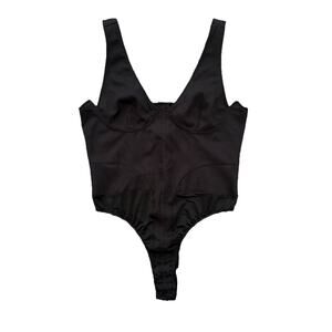 Pretty Little Thing Size 10 Bodysuit Black One Piece Cutout Corset Snaps